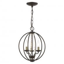 Livex Lighting 40913-07 - 3 Light Bronze with Antique Brass Finish Candles Globe Convertible Mini Chandelier/ Semi-Flush