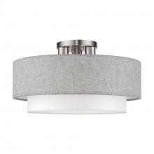 Livex Lighting 60014-91 - 3 LT Brushed Nickel Large Semi-Flush with Hand Crafted Urban Gray & White Fabric Hardback Shades