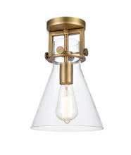 Innovations Lighting 411-1F-BB-8CL-LED - Newton Cone - 1 Light - 8 inch - Brushed Brass - Semi-Flush Mount