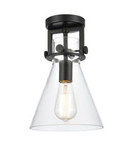 Innovations Lighting 411-1F-BK-8CL-LED - Newton Cone - 1 Light - 8 inch - Matte Black - Semi-Flush Mount