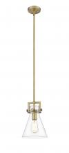 Innovations Lighting 411-1S-BB-8CL - Newton Cone - 1 Light - 8 inch - Brushed Brass - Stem hung - Mini Pendant