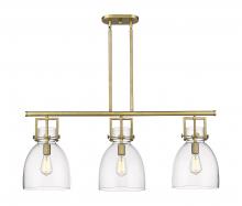 Innovations Lighting 411-3I-BB-G412-10CL - Newton Bell - 3 Light - 42 inch - Brushed Brass - Island Light