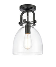 Innovations Lighting 412-1F-BK-8CL-LED - Newton Bell - 1 Light - 8 inch - Matte Black - Semi-Flush Mount