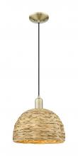 Innovations Lighting 716-1P-AB-RBD-12-NAT - Woven Rattan - 1 Light - 12 inch - Antique Brass - Cord hung - Mini Pendant
