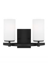 Generation Lighting 4424602EN3-112 - Alturas indoor dimmable LED 2-light wall bath sconce in a midnight black finish and etched white gla