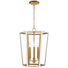 Visual Comfort & Co. Studio Collection AC1083MWTBBS - Curt traditional dimmable indoor small 3-light lantern chandelier in a matte white finish with gold